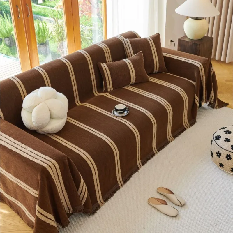 Чехол для дивана домашний коврик из синели в полоску пледы всесезонное одеяло
