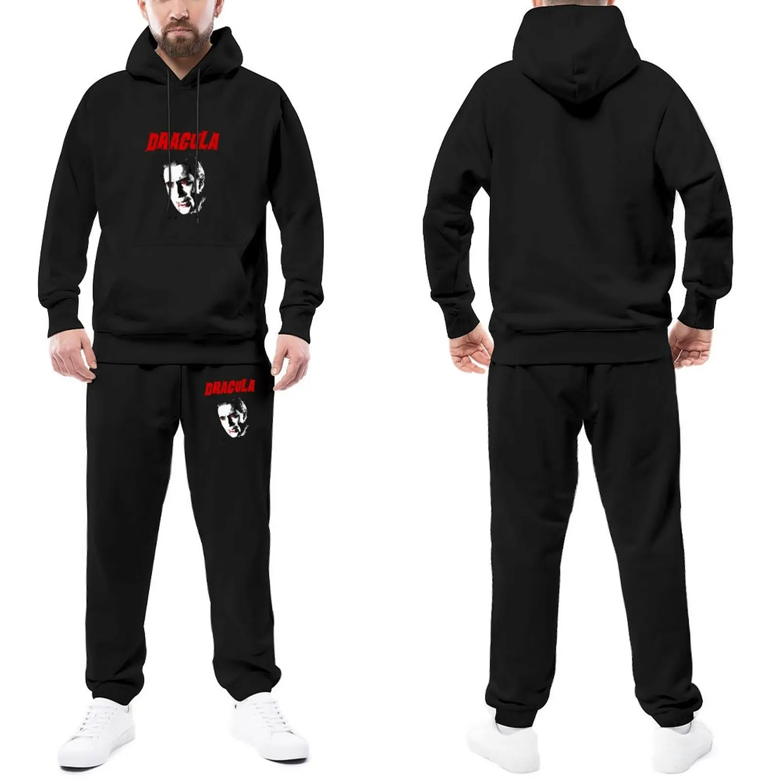 

Tracksuits Horror of Dracula Print Jogging Suit Men Dracula Horor Goth Hooded Suits Winter Trendy Hoody Sweatpant Set Plus Size
