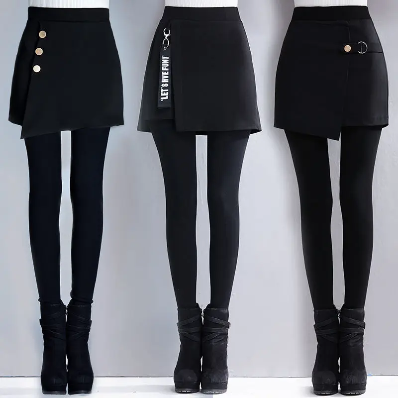 

Women Pant High Waist Legging 2 In 1 Skirt Leggings Autumn and Winter Velvet Thick Autumn Winter Fake Two-piece Leggings T99