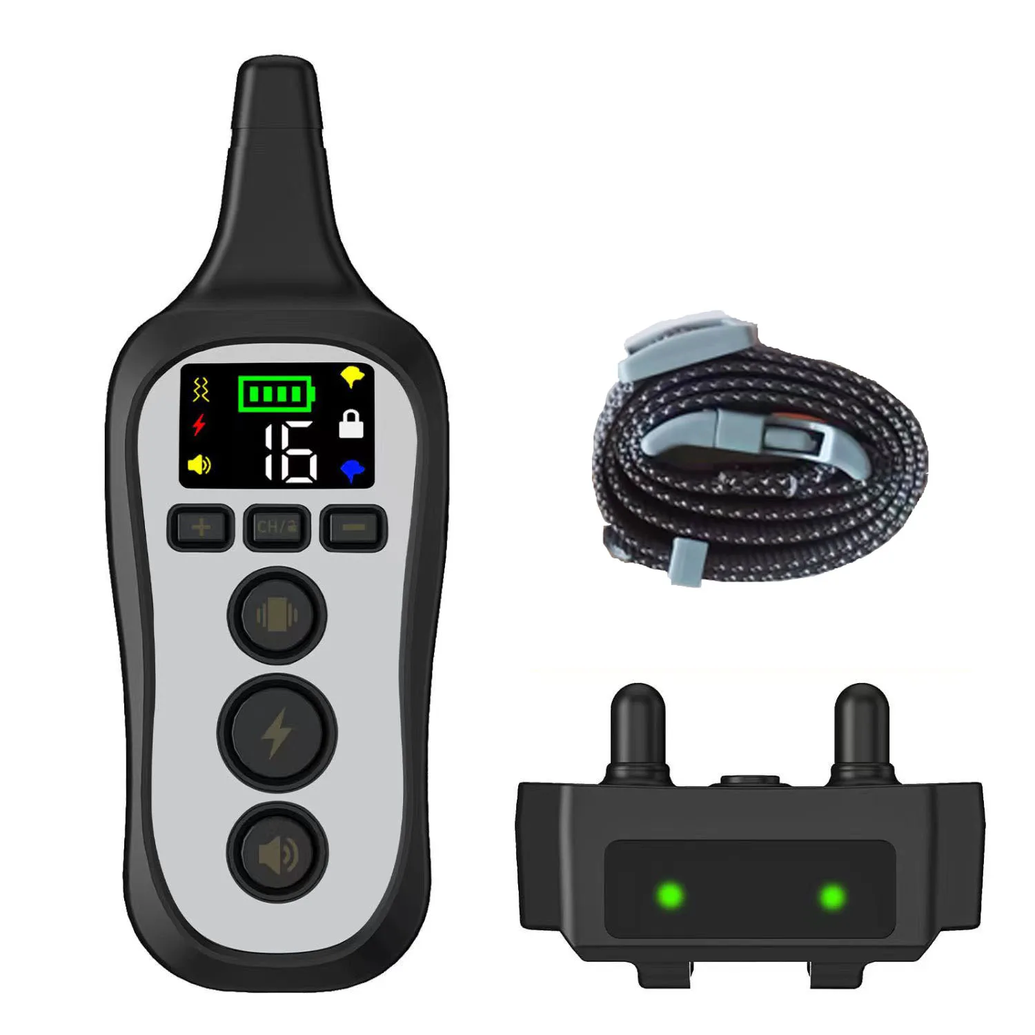 Электрический ошейник для дрессировки собак, водонепроницаемый, на пульте управления на расстоянии 800 метров, с возможностью зарядки, обеспечивающий воздействие шоком, вибрацией и звуком.
