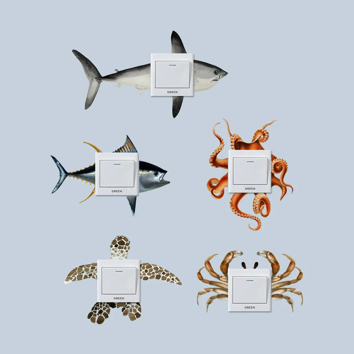 

T74# 5 Pices Underwater World Creativity Light Switch Phone Wall Stickers DIY Home Decoration Cartoon Animals Decals Mural Art