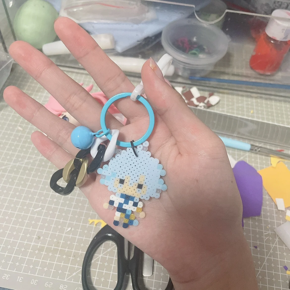 

Game Genshin Impact Chongyun Pixel Style Keychain Anime Small Pendant Cartoon School Bag Itabag Collection Keyring Xmas Gifts