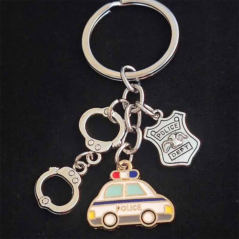 

Unique Keychain Police Car Keyring Handcuffs Police Dept Women Man Jewelry Accessories Pendant Gift
