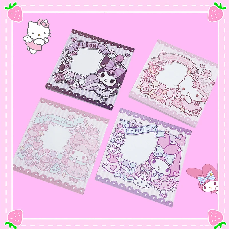 

Sanrioed Sticky Notes Kawaii Anime My Melody Kuromi Hello Kitty Students Stationery Cute Diy Material 50Pcs Girlish Kids Gifts