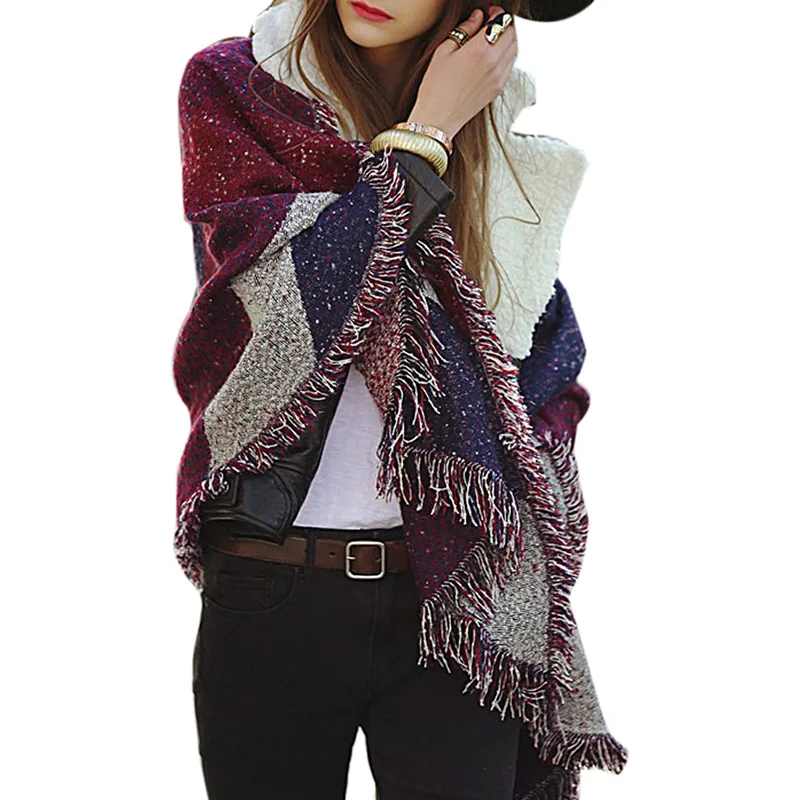 

2022 New Fashion Women's Wool Plaid Warm Scarf Women's Tassel Wool Shawl Long Thick Cashmere Scarf Scarf