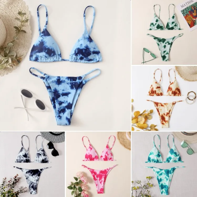

2021 summer multicolor split high waist European and American fashion sexy tie dyed bikini