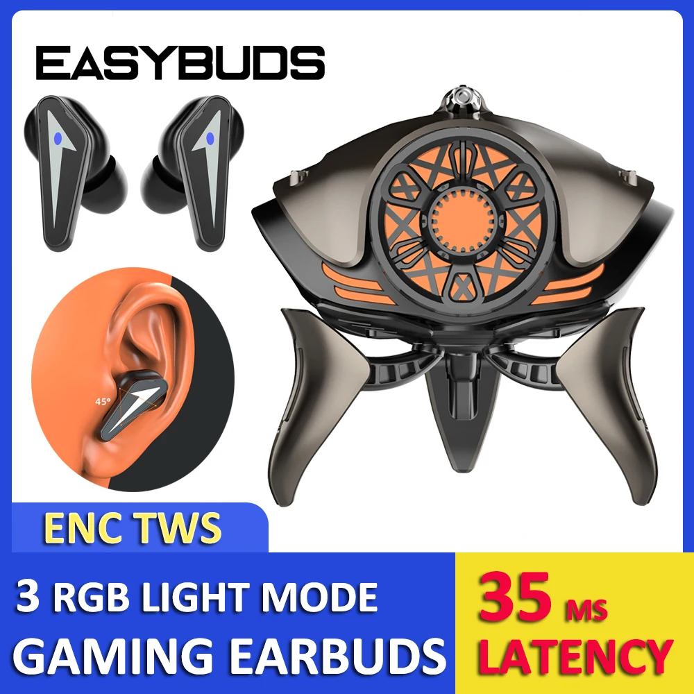 Беспроводные наушники EASYBUDS Mecha Style TWS, игровые спортивные наушники RGB Touch Super Bass Hifi, музыкальные наушники с шумоподавлением ENC