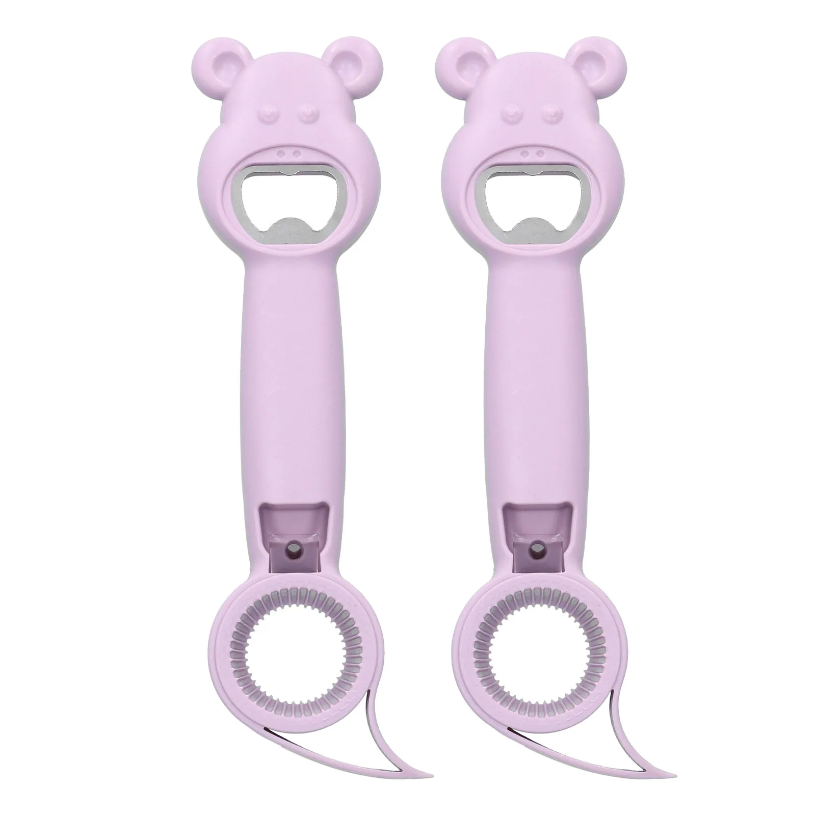 

2Pcs 4‑in‑1 Can Opener Universal Portable Manual Drinking Beverage Bottle OpenerPurple