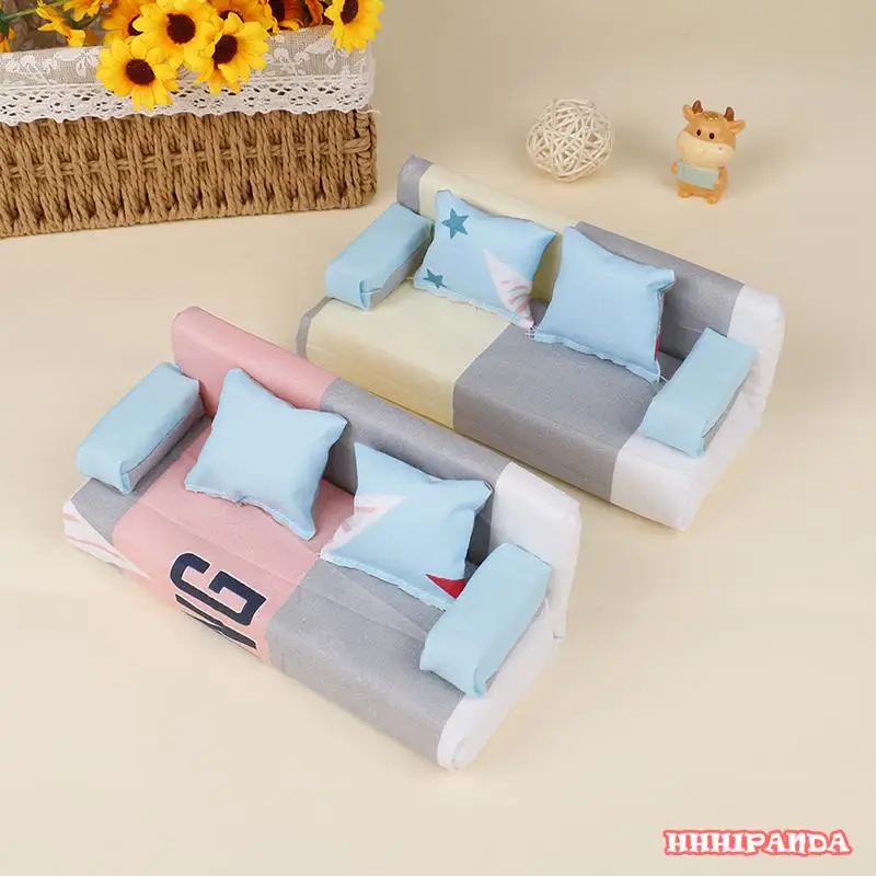 

1Set New Cute Miniature Cloth Sofa With 2 Cushions For Doll Kid's Play House Toys Doll House Furniture [Random Color]
