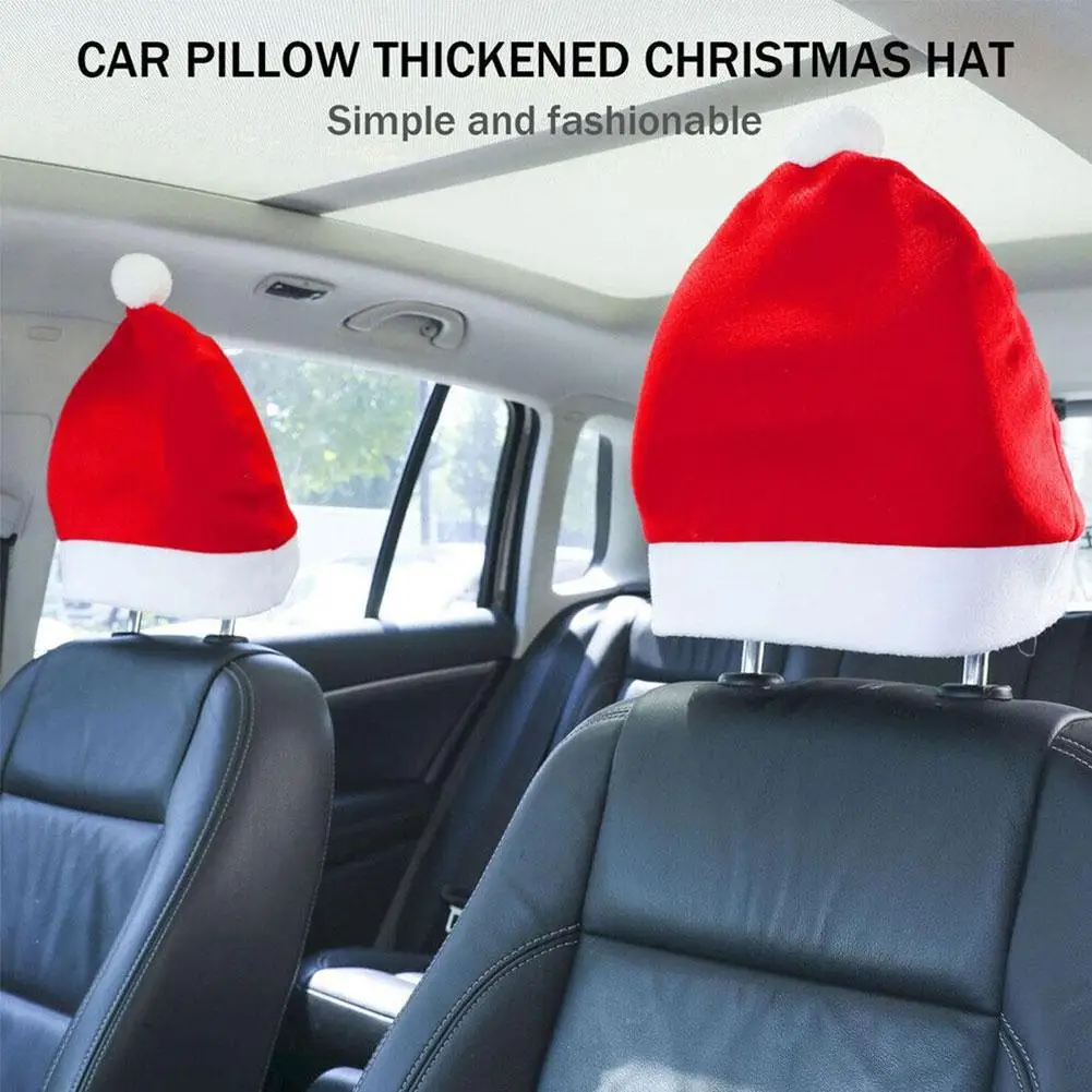 

Santa Claus Hat Car Seat Headrest Cover Cute Car Decoration Accessories Christmas Car Decoration Suitable for Most Car U4P8