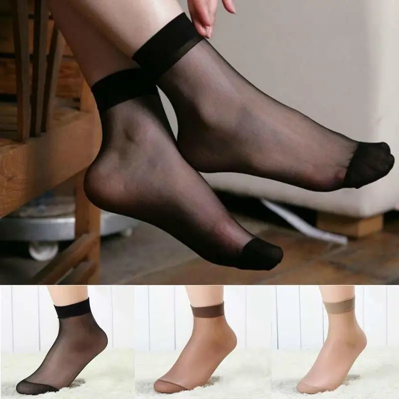 20Pairs Women Socks Summer Transparent Crystal Silk Sock Sexy Black Skin Color Elastic Silky Ankle Short Socks for Girls Socks