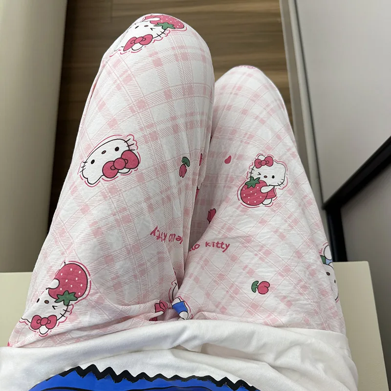 Sanrio Hello Kitty пижамные штаны из чистого хлопка широкие Kawaii летние повседневные