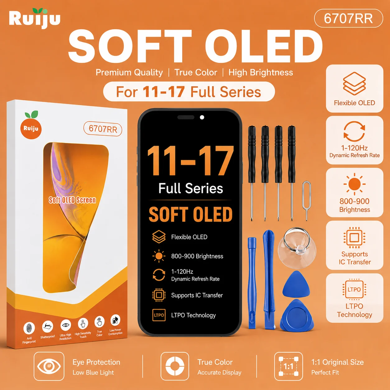 Фото Дисплейный модуль RJ SOFT OLED/LCD для iPhone 12, 13, 14, 15, 16, 16e, 17 Pro Max с тачскрином и дигитайзером, сменный №1
