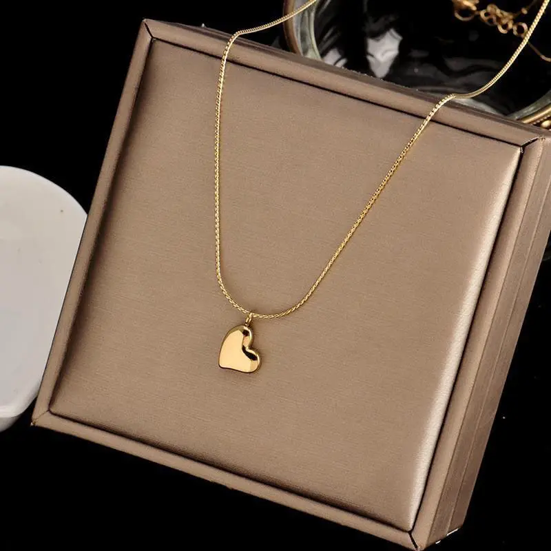 

ENXIER 2022 Fashion Love Heart Pendant Necklace For Women Simple Stainless Steel Snake Chain Luxury Ladies Jewelry Gifts