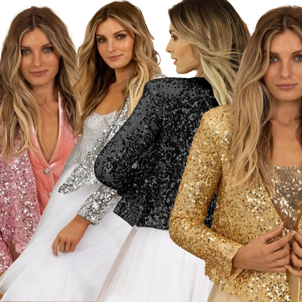 

Hot sell 2023 Women's Fashion Contrast Color Sequins Short Casual Women's Coat Spring autumn jacket Women
