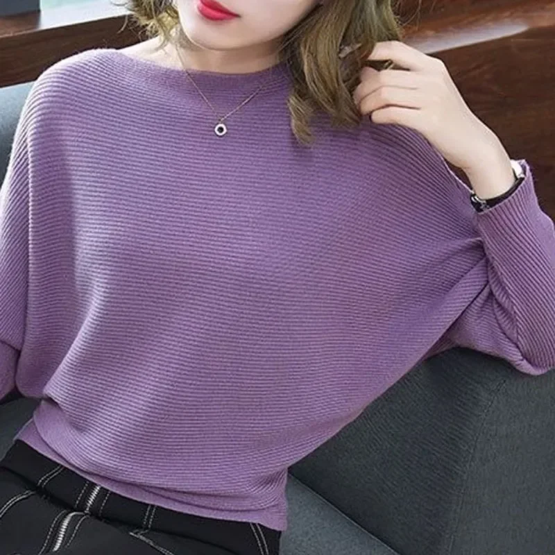 Женский вязаный свитер с длинным рукавом однотонный Повседневный пуловер в