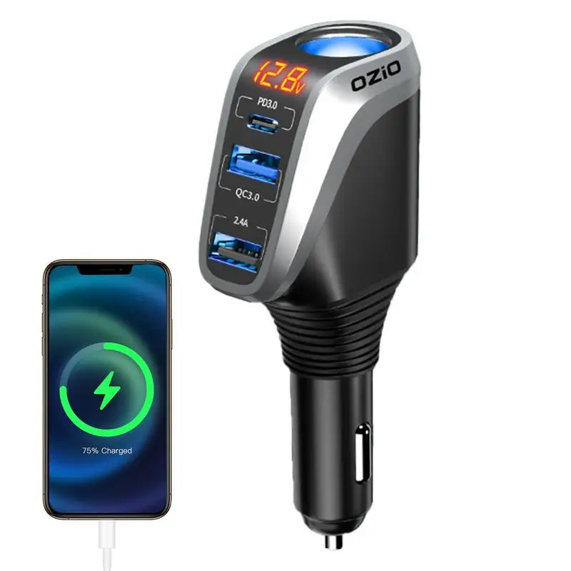

USB C Car Charger Fast Charger Lighter Plug Splitter Charger With 3 USB Ports 12V-24V Car Adapter Compatible With Phone Tablet