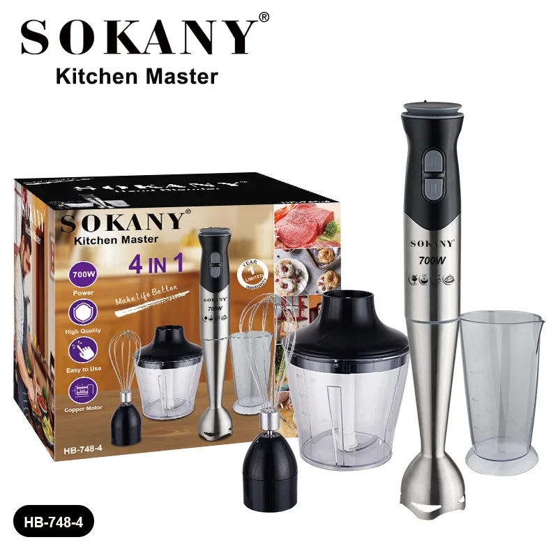Immersion Blender 4 in 1 Hand Blender 700W Heavy Duty Motor, 2 Speed and Turbo Mode Handheld Blender Stainless Steel Blade
