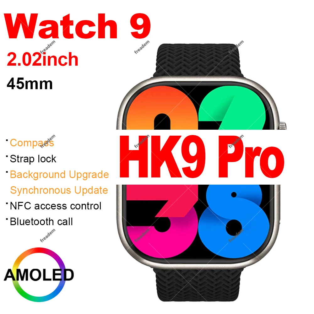 

Amoled Smart Watch HK9 PRO 2.02inch Wireless Charging Bluetooth Call Compass with Strap Lock Series 8 Smart Watch for Men Women