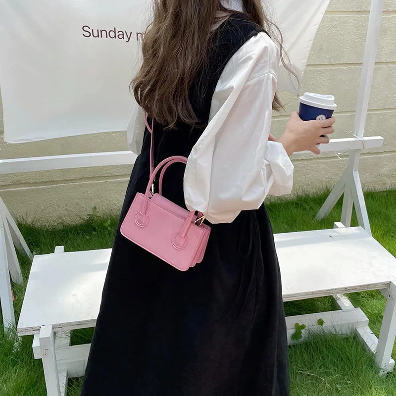Fashion Pink Small Square Handbag Female Clutch Purse 2023 New Simple Ladies Messenger Bag Solid Color Female Crossbody Bag
