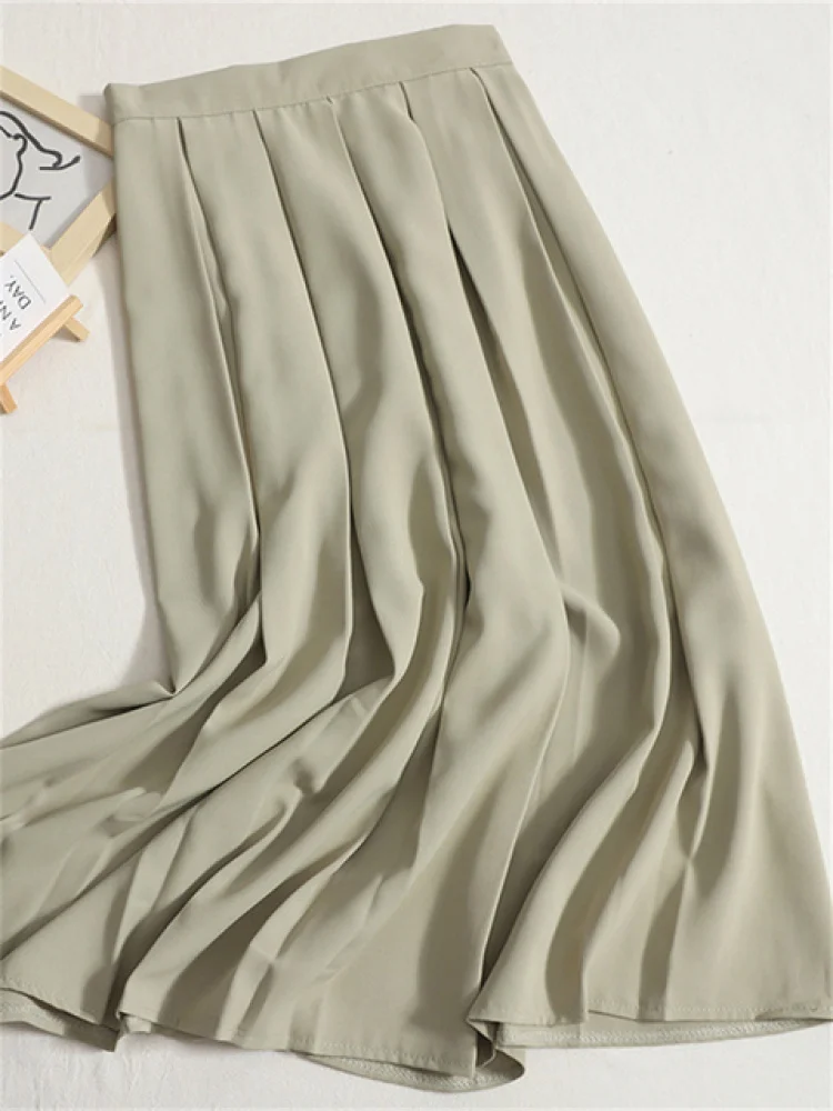 

Pleated Midi Skirts for Women Spring 2023 High Waisted Korean Fashion Solid Skirts Office Ladies Casual A Line Skirts