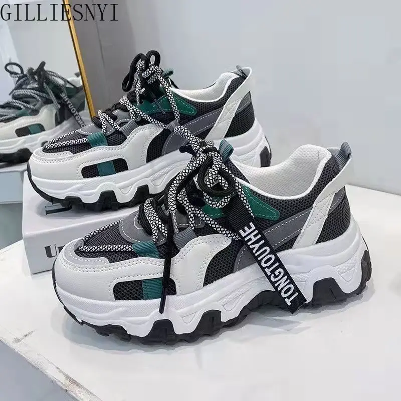 

Women Platform Increased Shoes Student Daddy Shoes Lace-up Women's Sports Shoes Summer Mesh Breathable Sneakers Woman