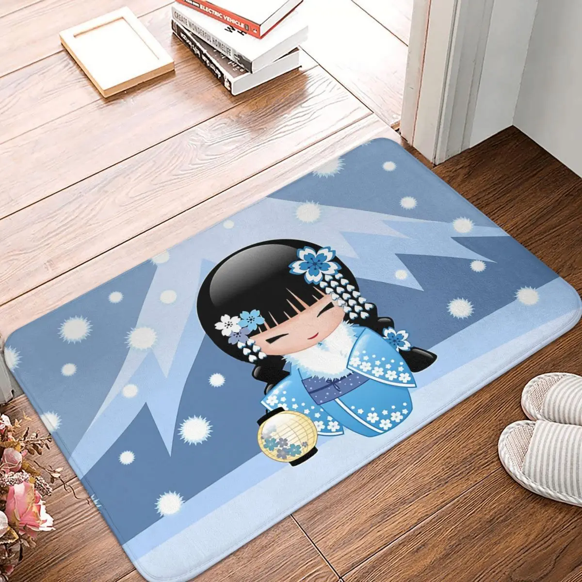 

Художественный коврик для спальни, зимняя кукла Kokeshi V2, Придверный коврик, ковер для гостиной, коврик для входной двери, украшение для дома
