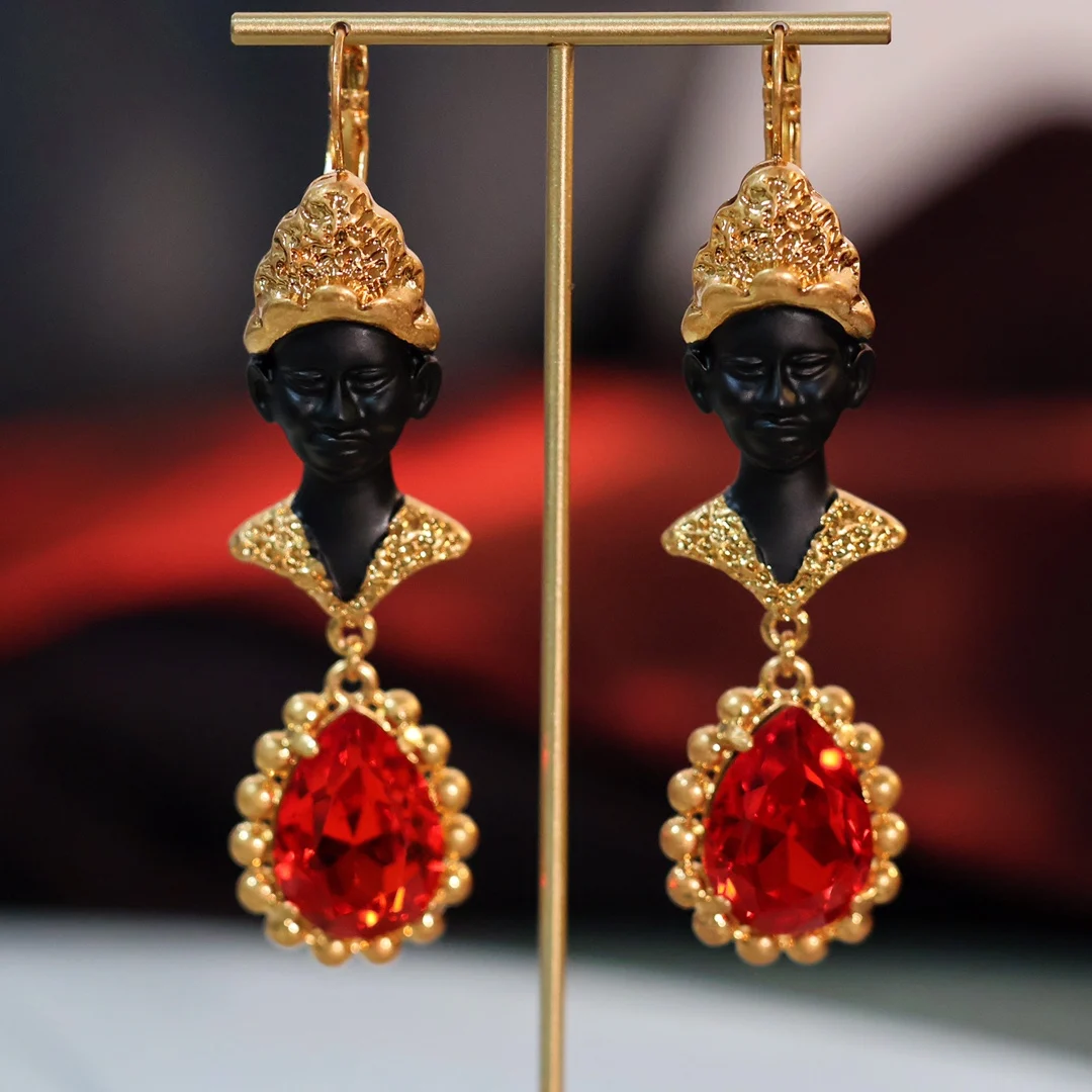 

Middle Black Moorish ancient Egyptian ruby blue earrings
