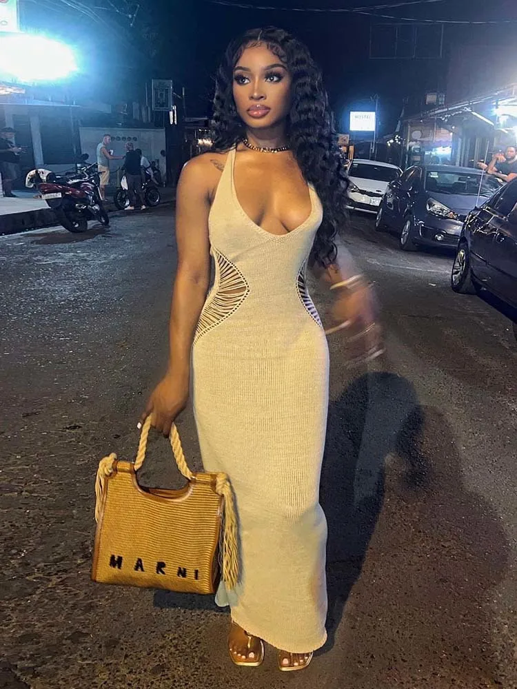 

Sibybo 2022 летнее платье вязаное длинное платье с вырезом женское сексуальное подтяжки персонализированное u-образное банкетное уличное облег...