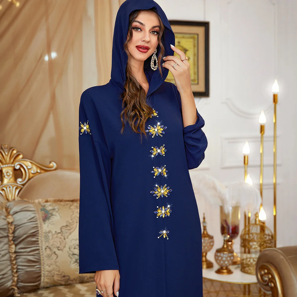 

BA302 2022 New Dubai Robe Turkish Abaya Maxi Dresses Ladies Women Veil Long Sleeve Muslim Products With Hat Moroccan Kaftan Gown