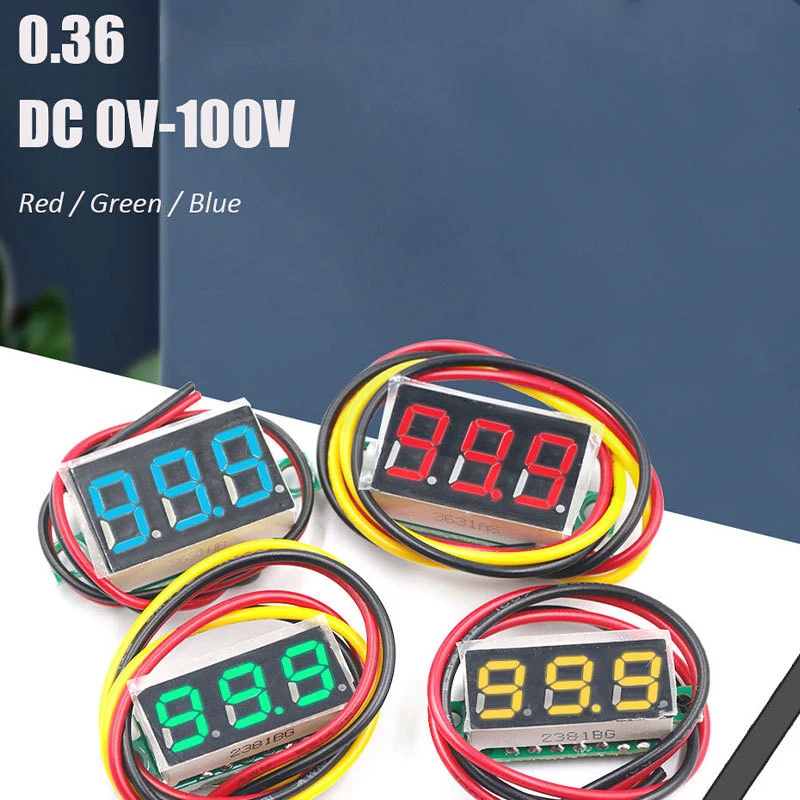 

0.36 Inch 0.36" LED Display Digital Voltmeter Red Green Blue DC 0V-100V Three Lines 3 Digit Voltage Panel Meter For Arduino