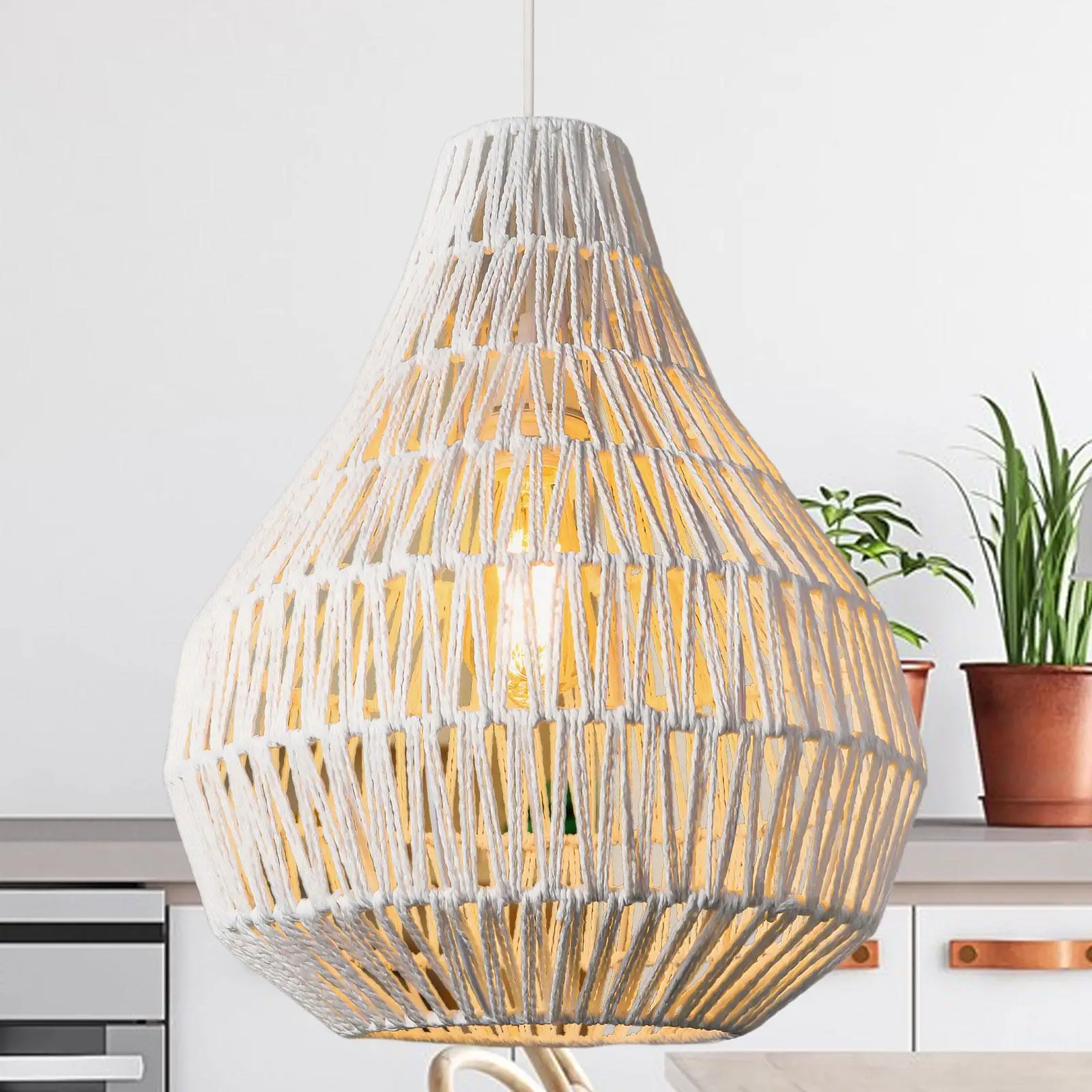 

Hanging Lights Fixture Retro Style Rattan Shade Pendant Light Ceiling Hanging Lamp for Cafe Kitchen Island Entryway Living Room