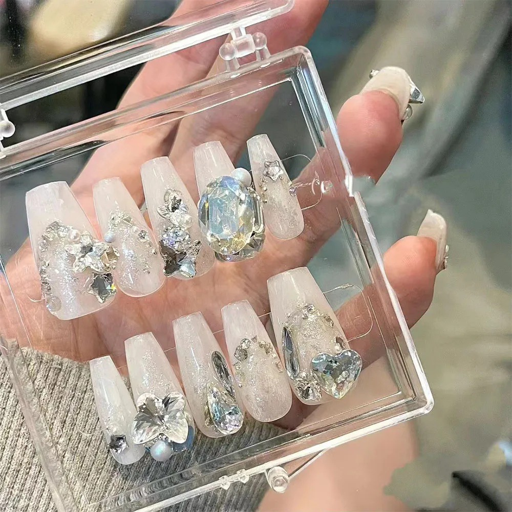 Ten Fake Nails with Flash Diamond Nail Patches Can Be Removed After Wearing