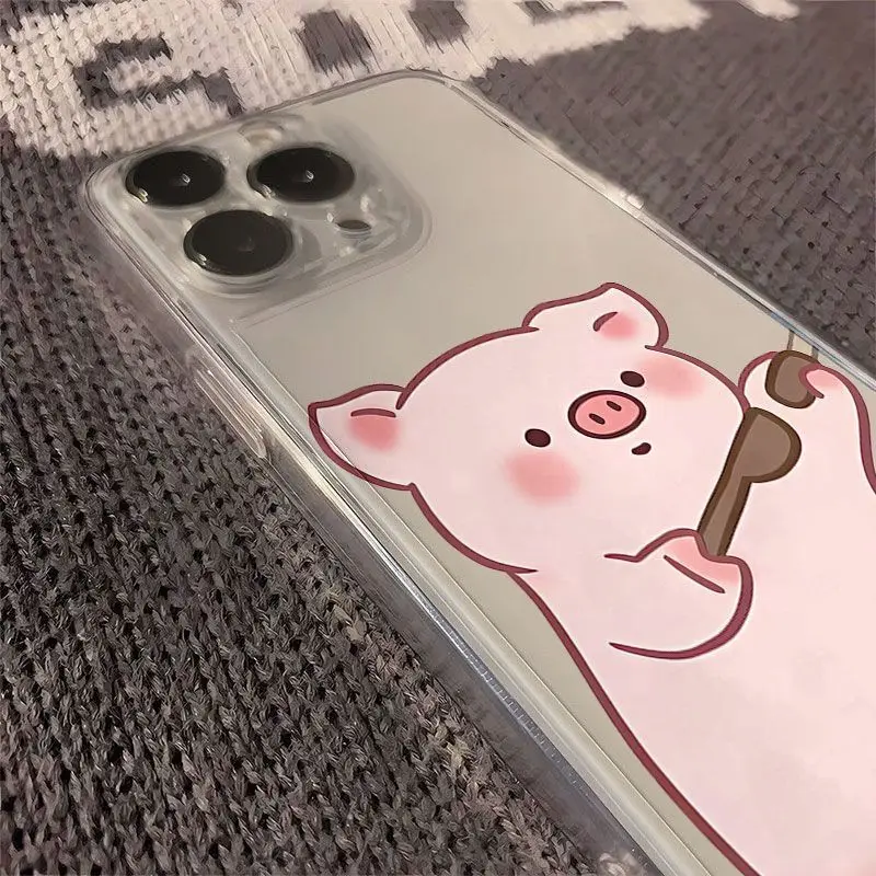Чехол для телефона Pink Pig Angry Girl Couple iPhone 16 15 11 12 14 13 Pro Max Mini X XS XSM XR 7 8 Plus SE4 16e Cute Covers Fundas