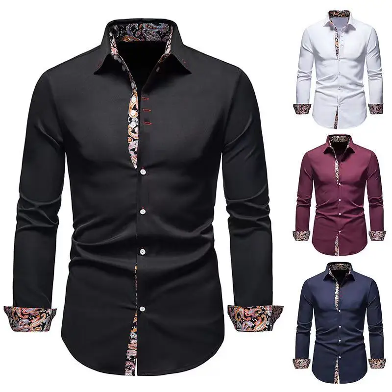 Men's business casual long sleeve shirt slim suit shirt boutique long sleeve lapel T shirt solid color Joker formal dress shirt