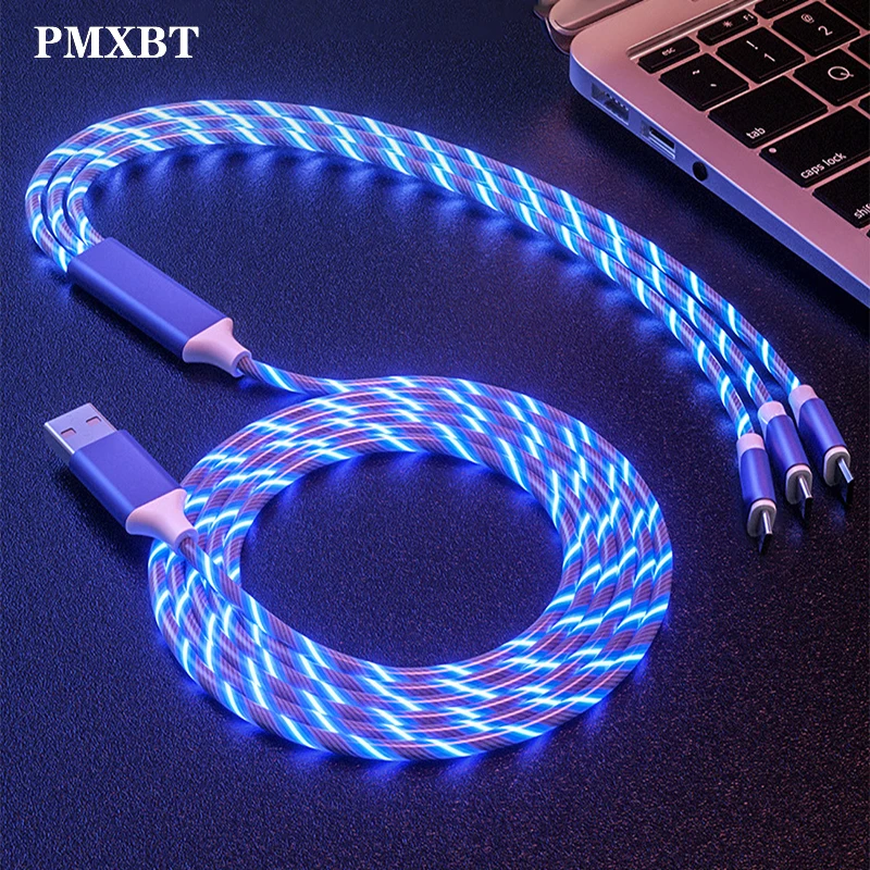 

3in1 LED lighting USB Cable Micro USB Type C 8Pin Charging Cable for iPhone 11 X Huawei Samsung Multi usb Port USB C Phone Cable