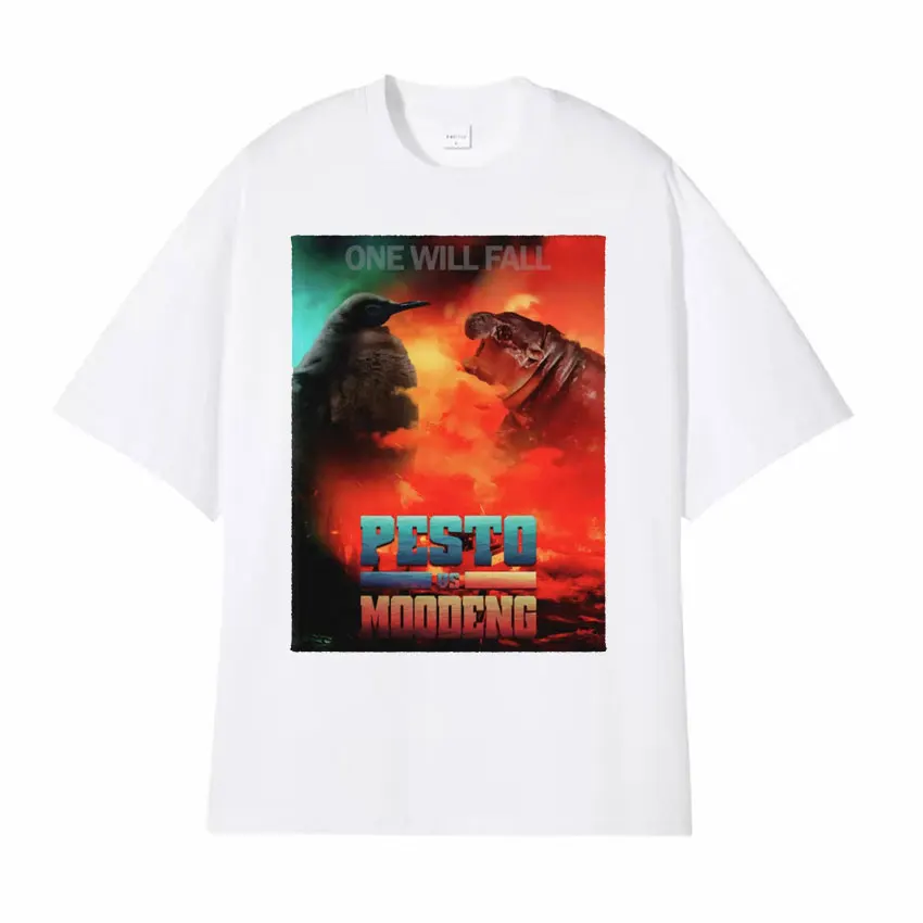 Pesto The Penguin Vs Moo Deng Забавная футболка Dank Meme Детская с бегемотом Мужская женская