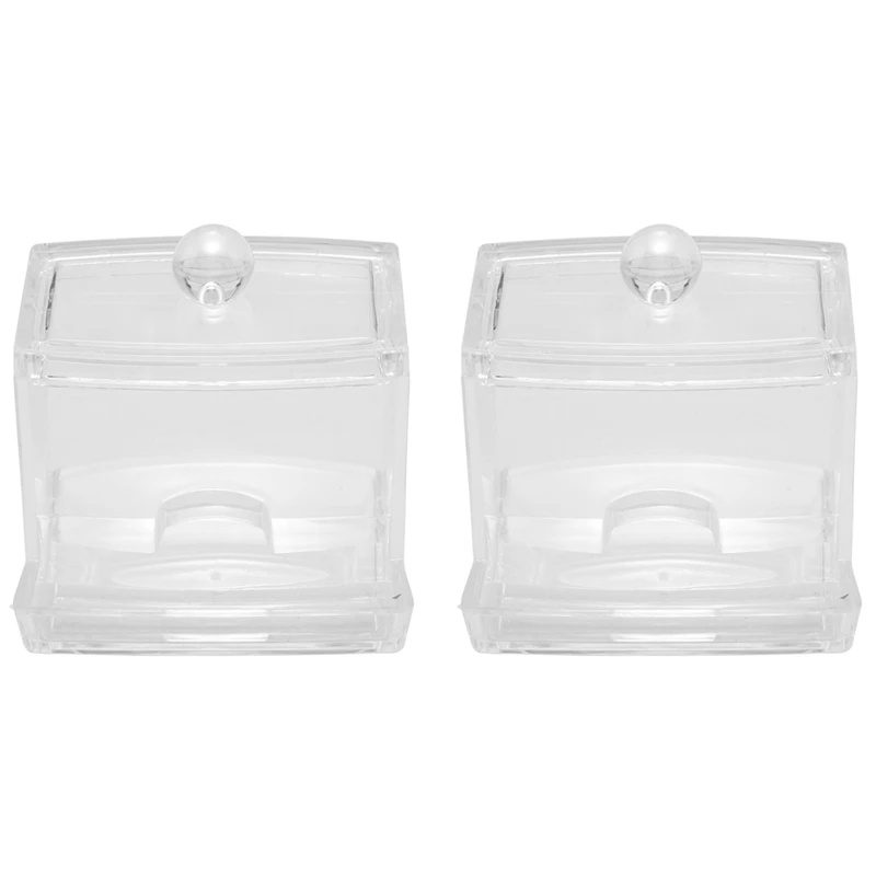 

2X Cotton Swab Storage Dispenser Clear Cotton Ball Swab Holder Cotton Bud Storage Box With Lid