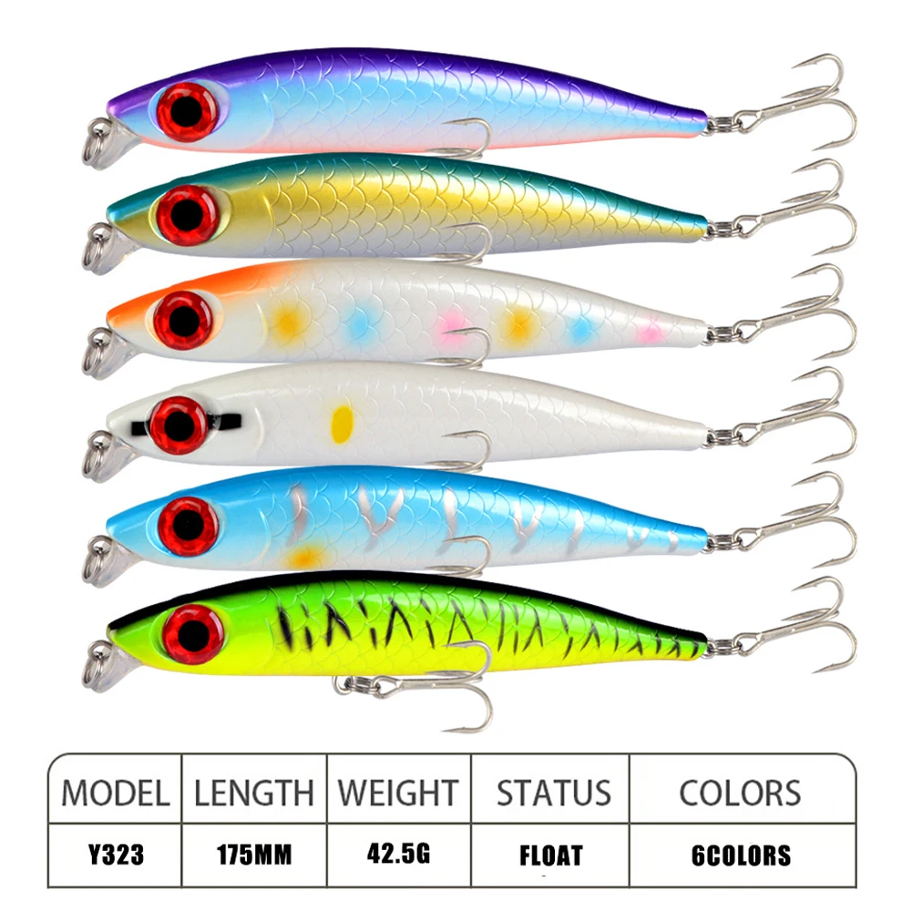 

Minnow Fishing Lures 17.5cm/42.5g Hard Bait with 2 Treble Hooks Topwater Floating Lure 3D Eyes Artificial Bait Fishing Tackle