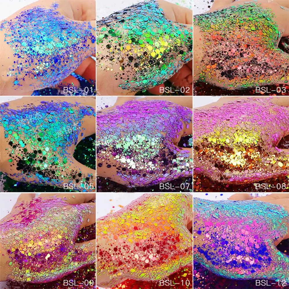 

50g Holographic Chameleon Nail Glitter Sequins Mixed-Size Hexagon Chunky Irediscent Nail Flakes INS Shinying Chameleon Sequins