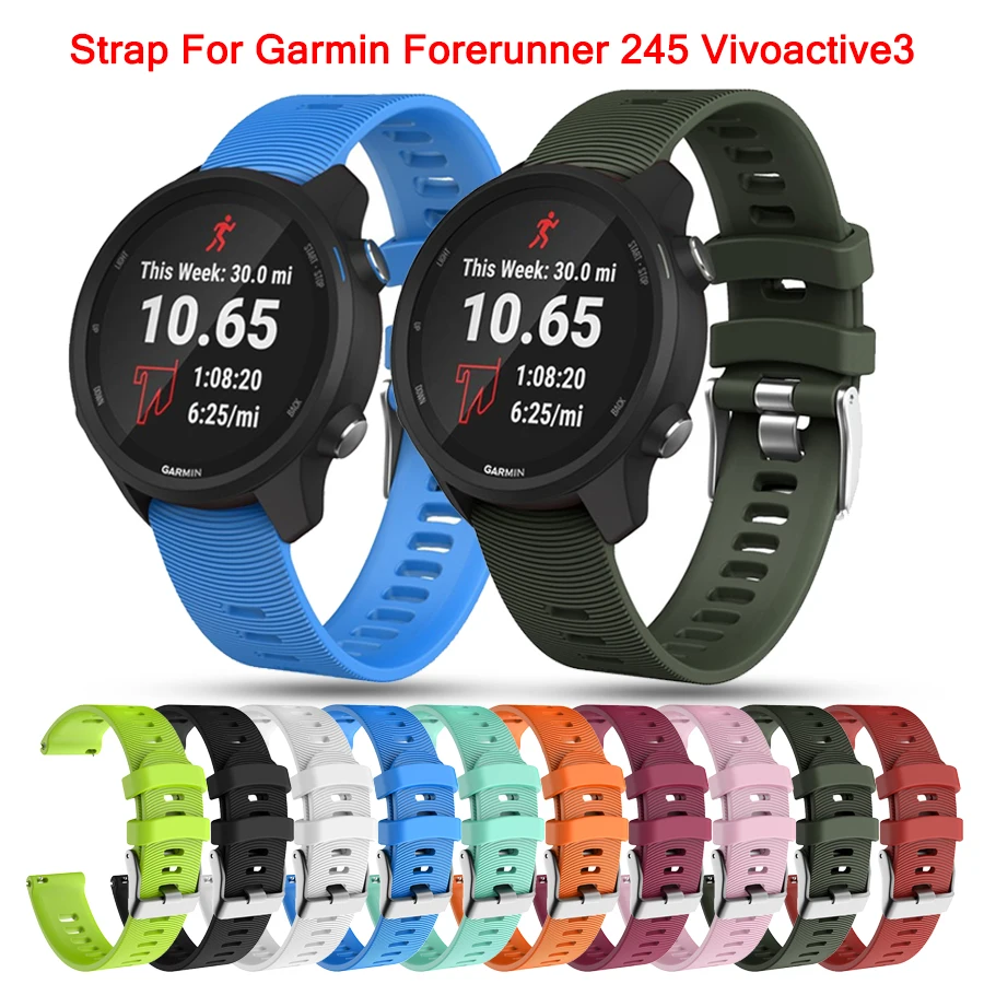 

For Garmin 245 Straps soft Silicone Watch Band For Forerunner 245M/645/Vivoactive 3/Venu/Venu SQ replacement Wristband Bracelet