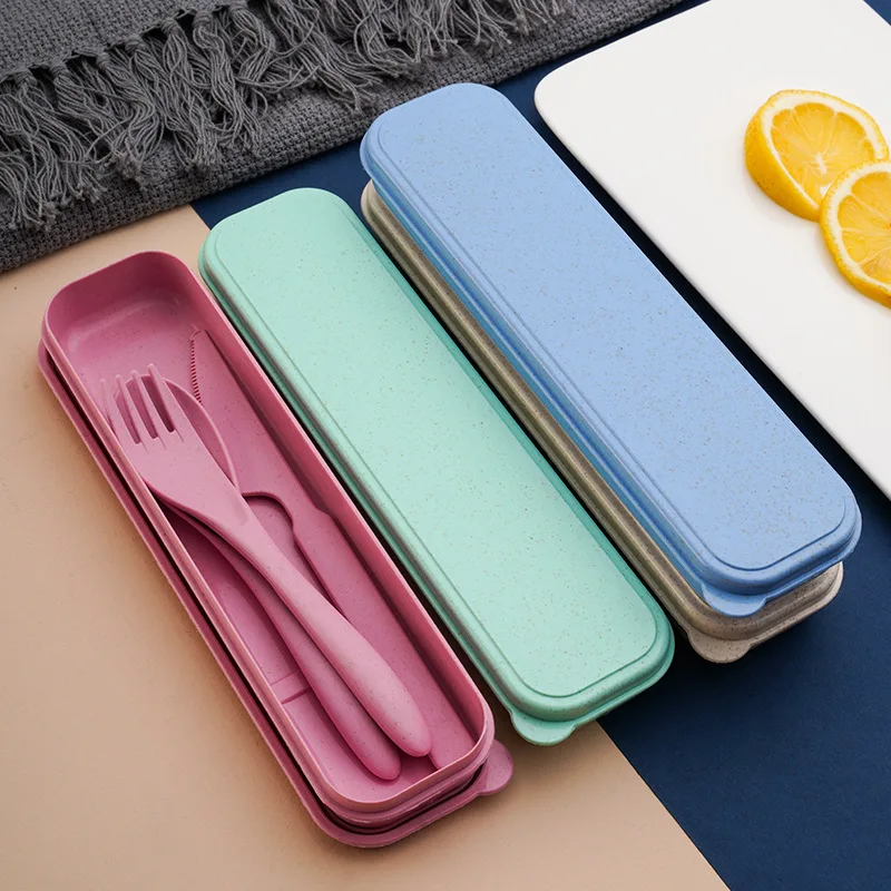 Creative portable cutlery box knife fork and spoon set plastic student canteen travel three-piece |