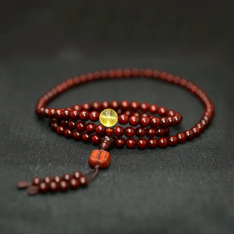 

Pterocarpus Santalinus Prayer Beads Bracelets 108 Men's and Women's Rosary Bracelet High-Oil Gold Star Rosewood Fire