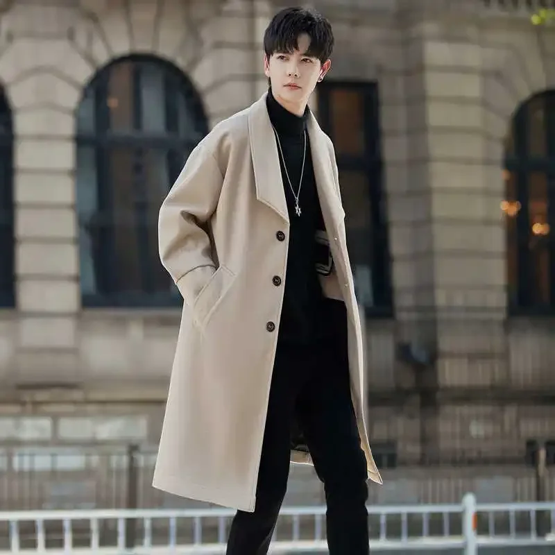 Высококачественное шерстяное пальто средней длины для мужчин осень/зима Тренч в