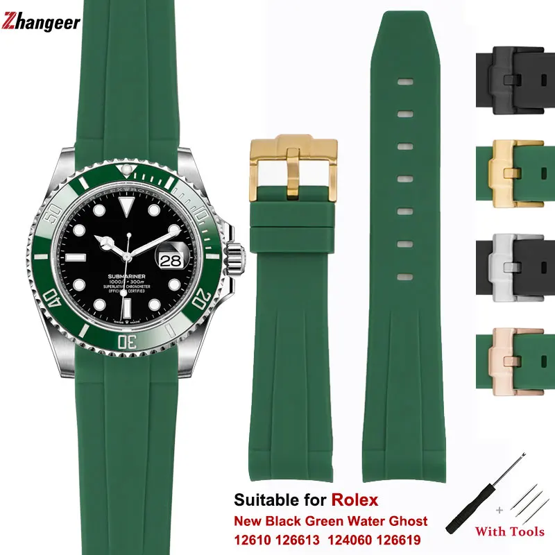 

Мягкий силиконовый ремешок для часов Rolex, новый черный зеленый водный призрак 12610 126613 124060 126619, специальный высококачественный резиновый рем...