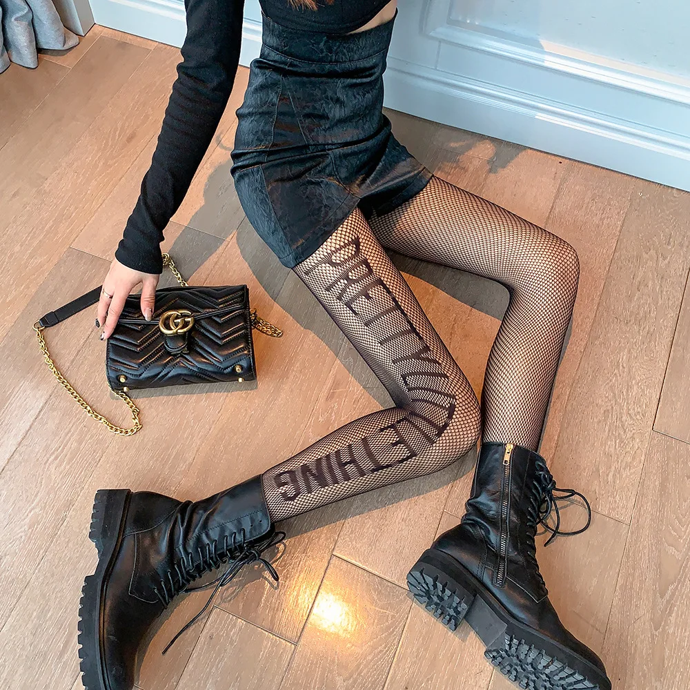 

Women's Tights Alphabet Print Fishnet Stockings Sexy Lingerie Lolita Retro Mesh Pantyhose JK Girls Student Party Club Stockings