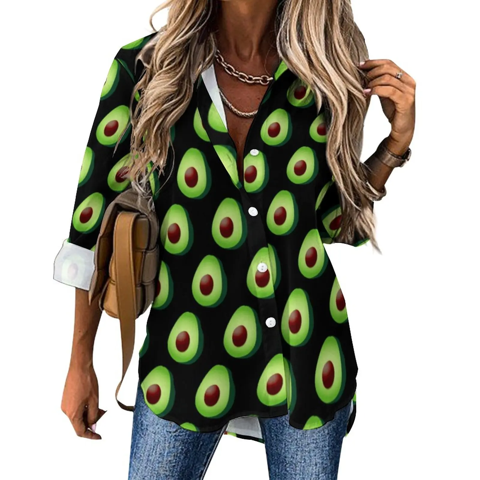 

Funny Fruit Casual Blouse Long-Sleeve Cute Avocado Print Cute Blouses Woman Korean Fashion Oversize Shirt Design Tops Gift Idea