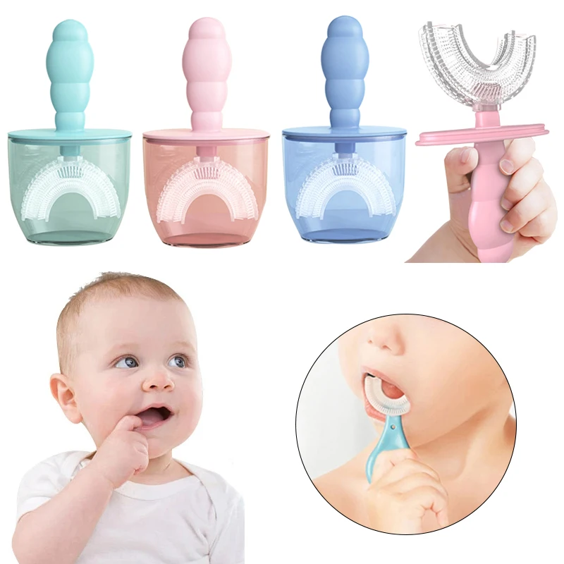 

Children's Toothbrush U-shape Baby Toothbrush Soft Silicone Oral Care Brush With Dust Cover Kid 360° Oral Cleaning Tools