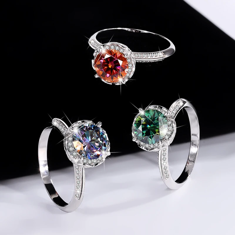 New Hot Silver Rose Fountain Color moissanite Ring Wholesale of Female Sterling Silver Platinum Diamond Imitation Diamond