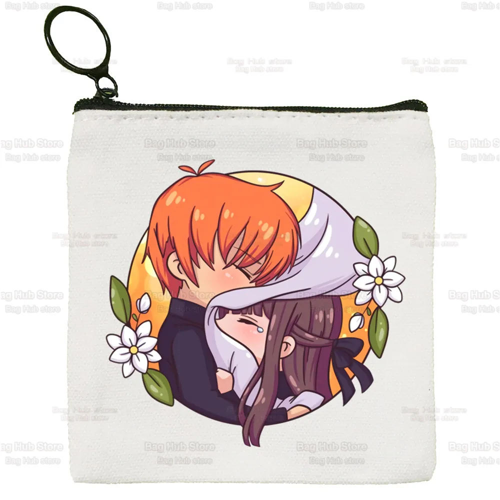 Japan Anime Fruits Basket Canvas Card Coin Purse Female Kyo Sohma Kawaii Cartoon Cute Simple Coin Mini Zipper Bag